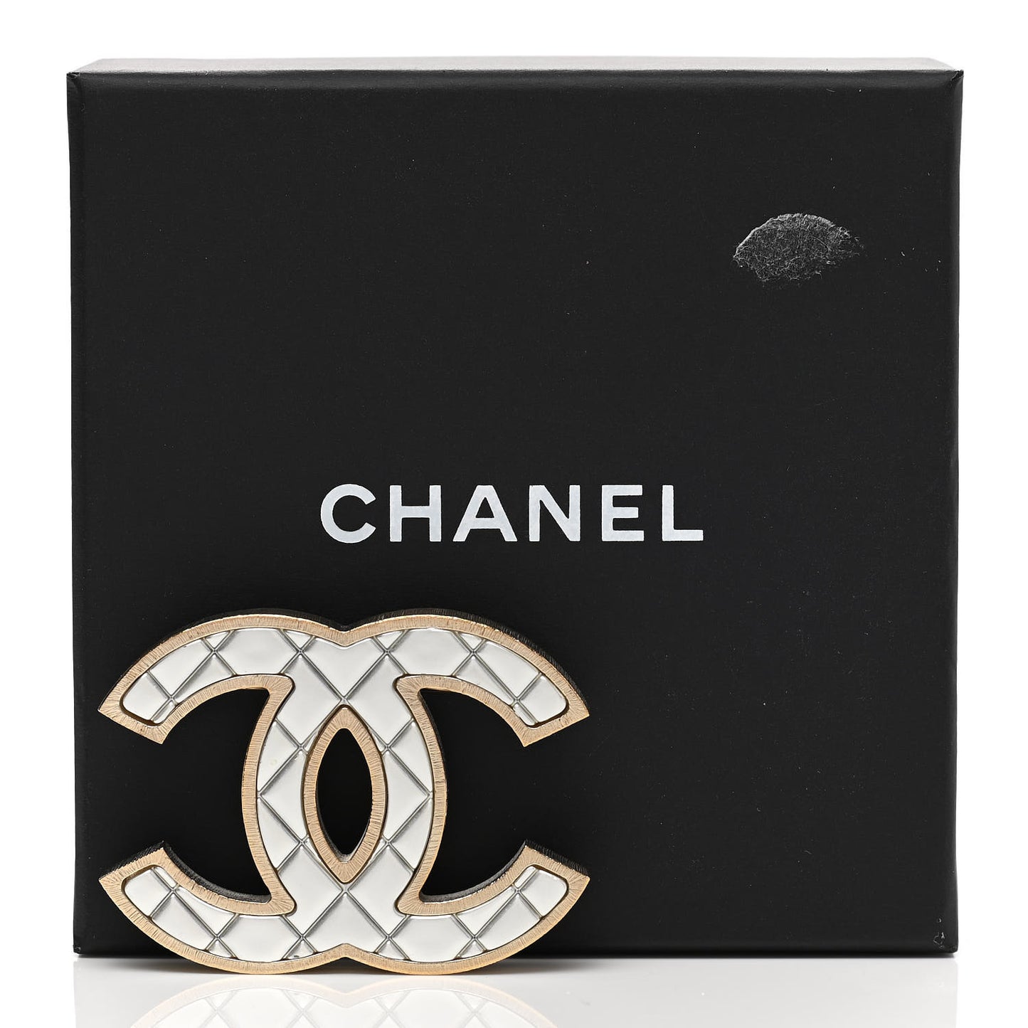 Metal Quilted CC Brooch Silver Gold