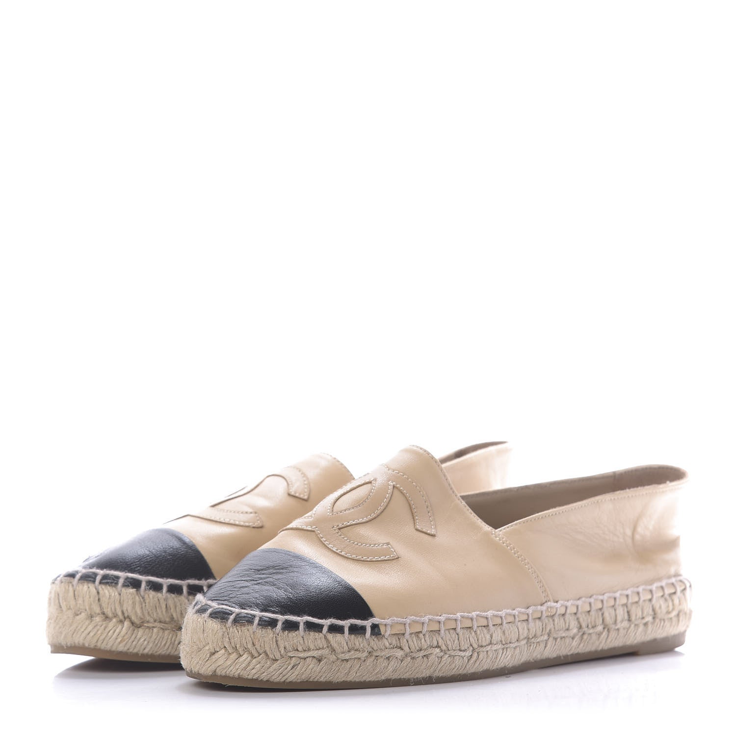 Chanel Lambskin CC Espadrilles 36 Beige Black 3 of 10