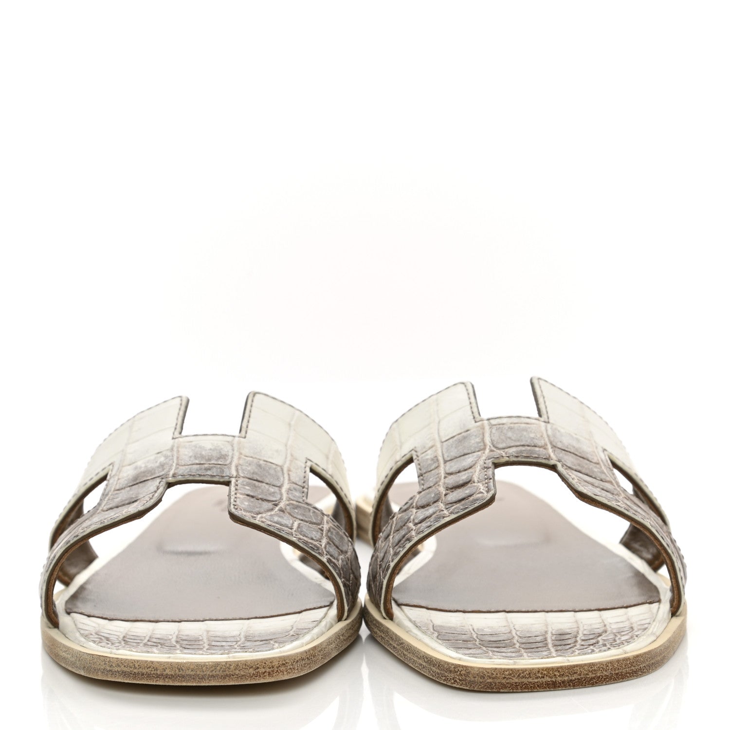 Hermes Matte Niloticus Crocodile Himalaya Oran Sandals 38.5 Blanc 2 of 9