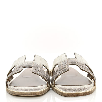 Hermes Matte Niloticus Crocodile Himalaya Oran Sandals 38.5 Blanc 2 of 9