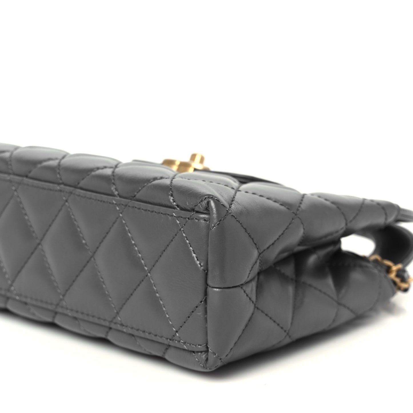 Shiny Aged Calfskin Quilted Nano Kelly Shopper Grey