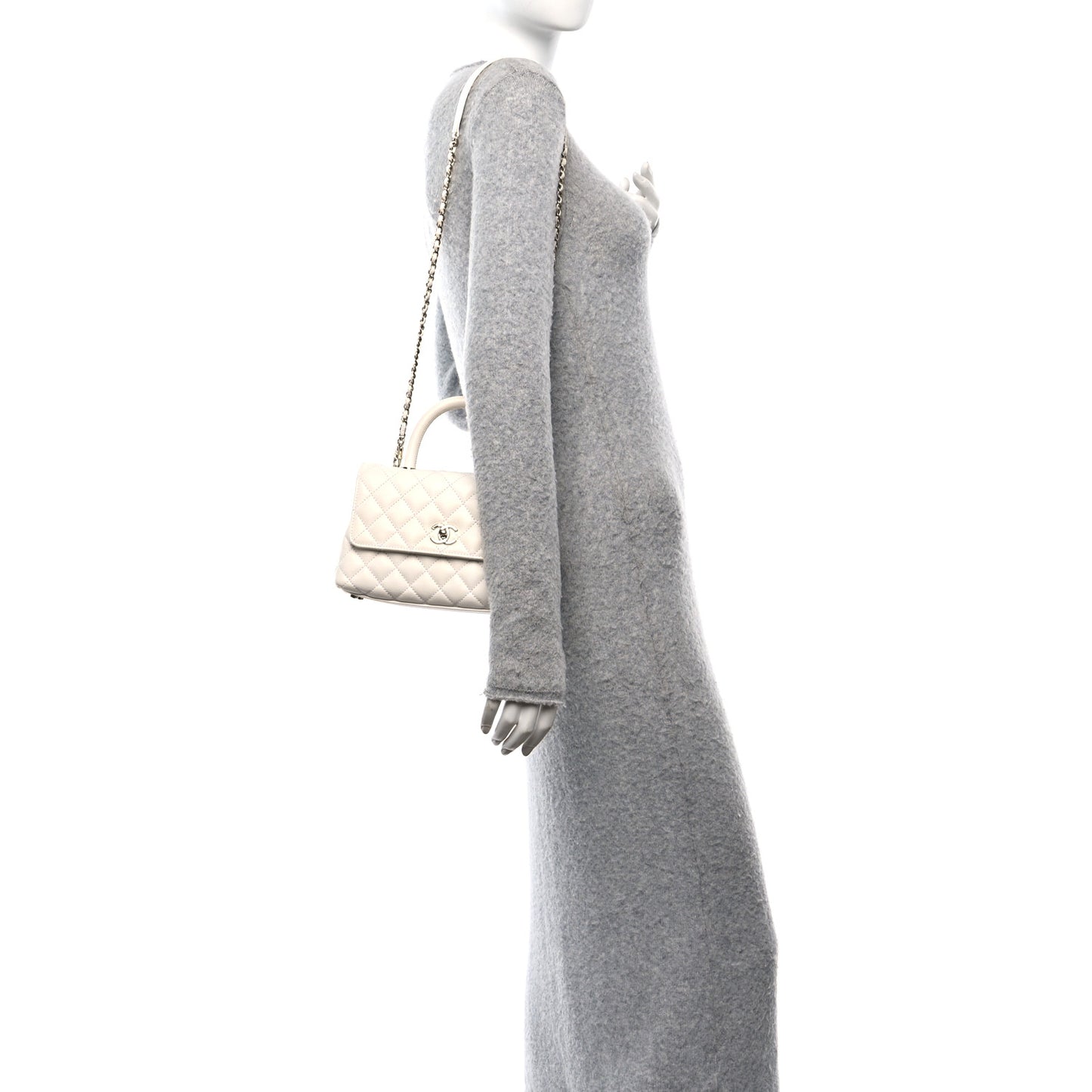 Caviar Quilted Mini Coco Handle Flap White
