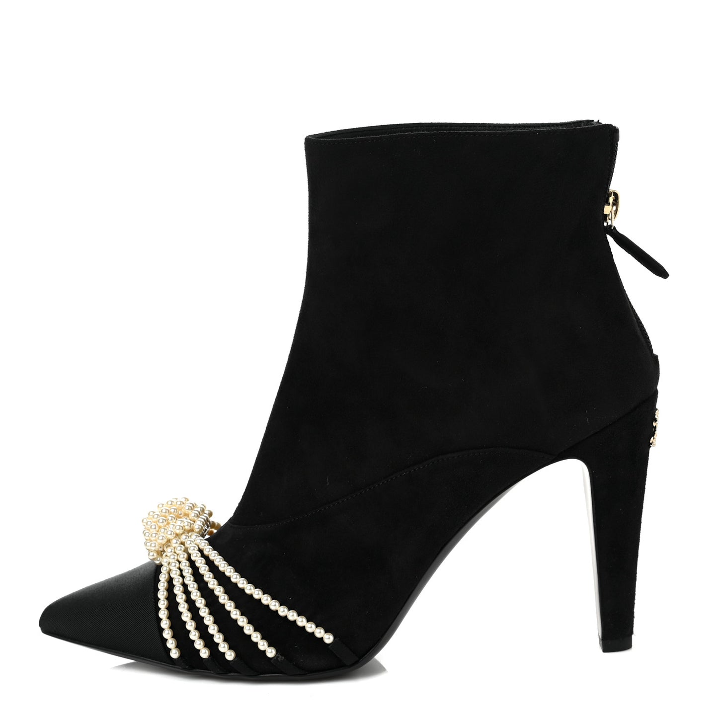 Suede Calfskin Pearl Cap Toe Short Boots 41 Black