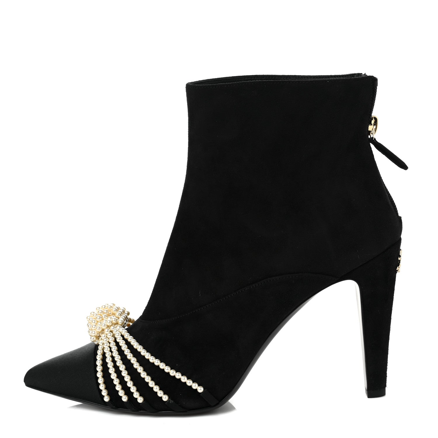 Chanel Suede Calfskin Pearl Cap Toe Short Boots 41 Black 1 of 8