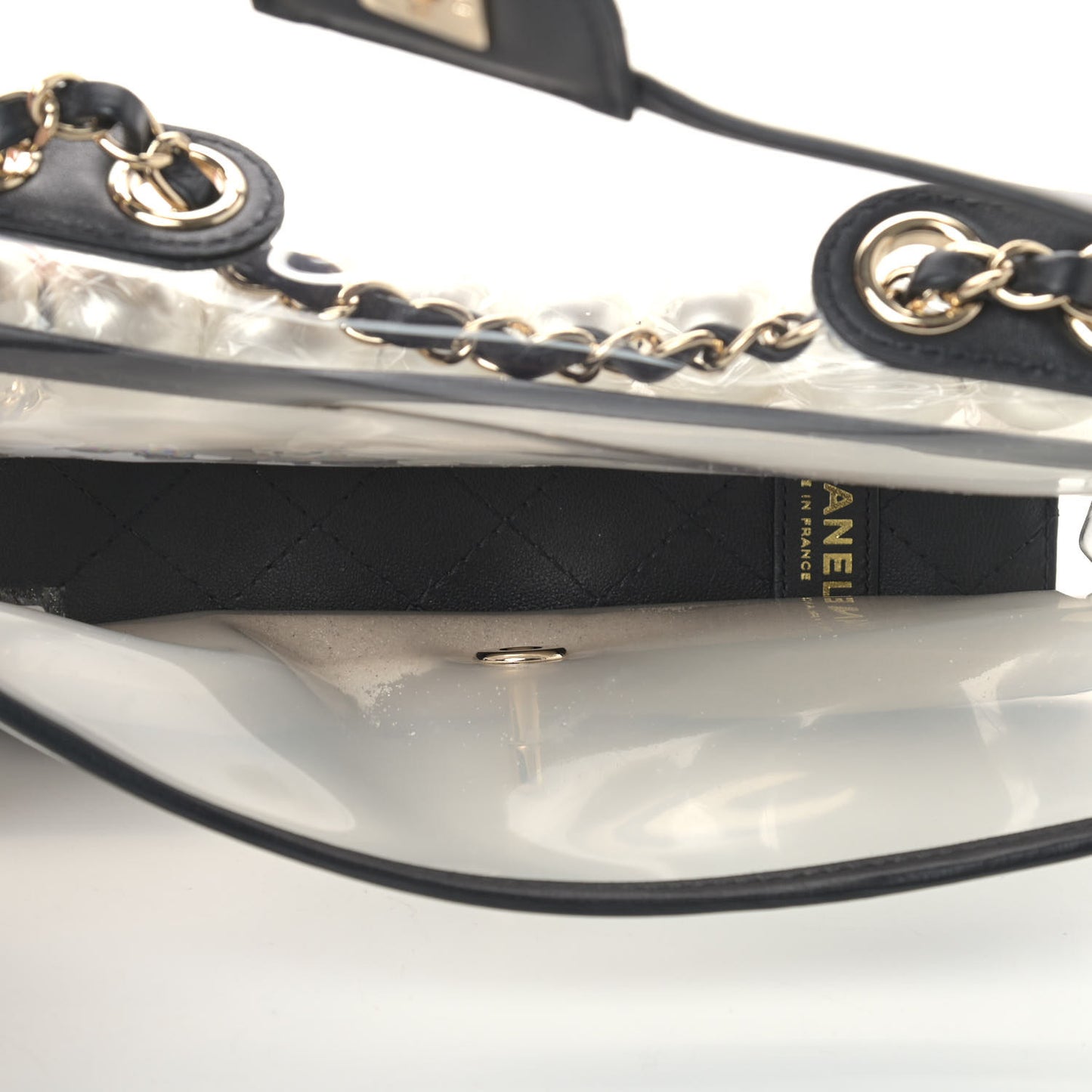 Lambskin PVC Sand By The Sea Flap With Pearl Strap Black