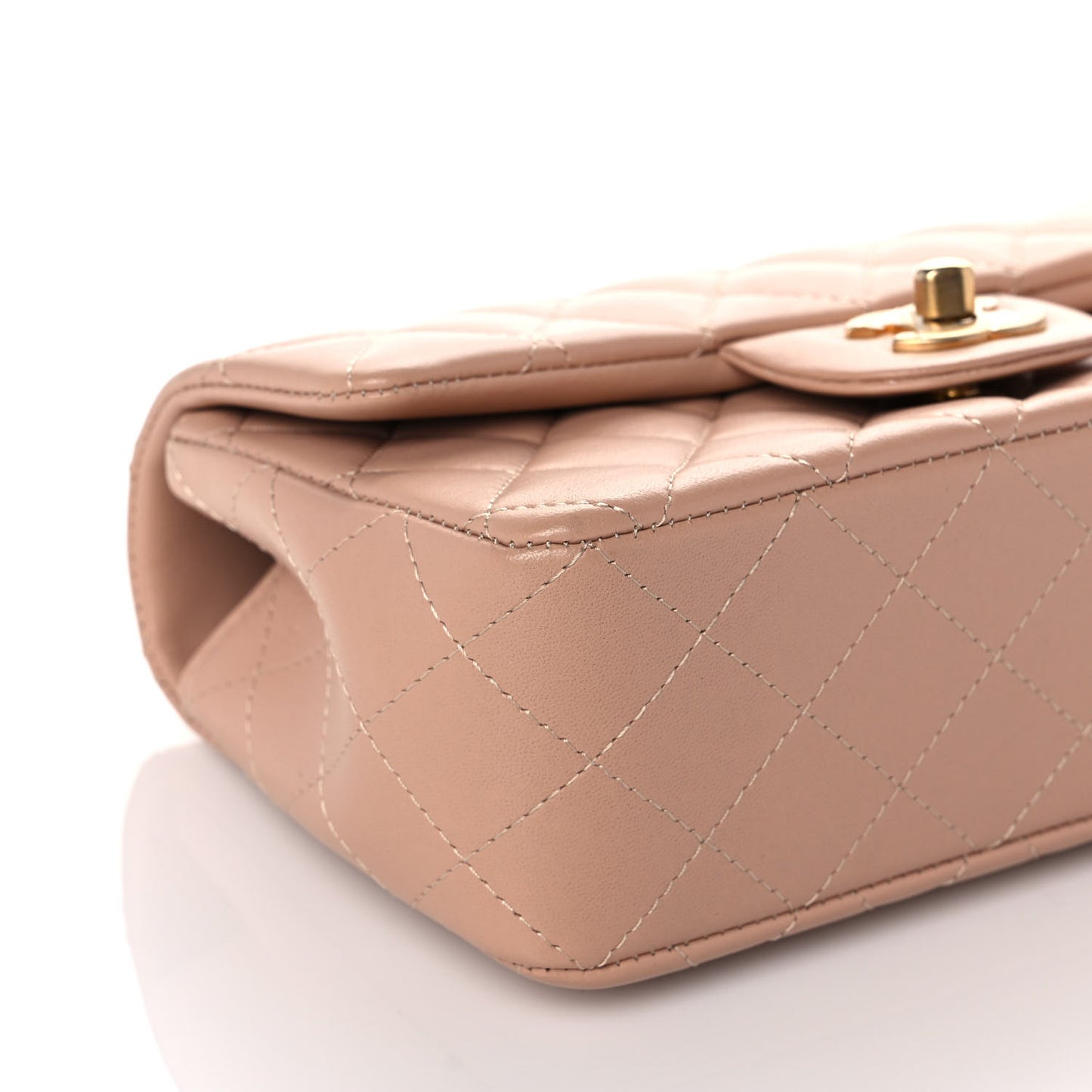 Lambskin Quilted Mini Top Handle Rectangular Flap Beige
