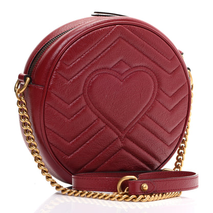 Gucci Glazed Calfskin Matelasse Heart Mini GG Marmont Round Shoulder Bag Romantic Cerise 3 of 12