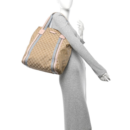 Gucci GG Monogram Medium Web Handle Vertical Tote Pink Blue 2 of 11
