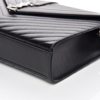 Saint Laurent Grain De Poudre Matelasse Chevron Large Monogram Satchel Black 9 of 9