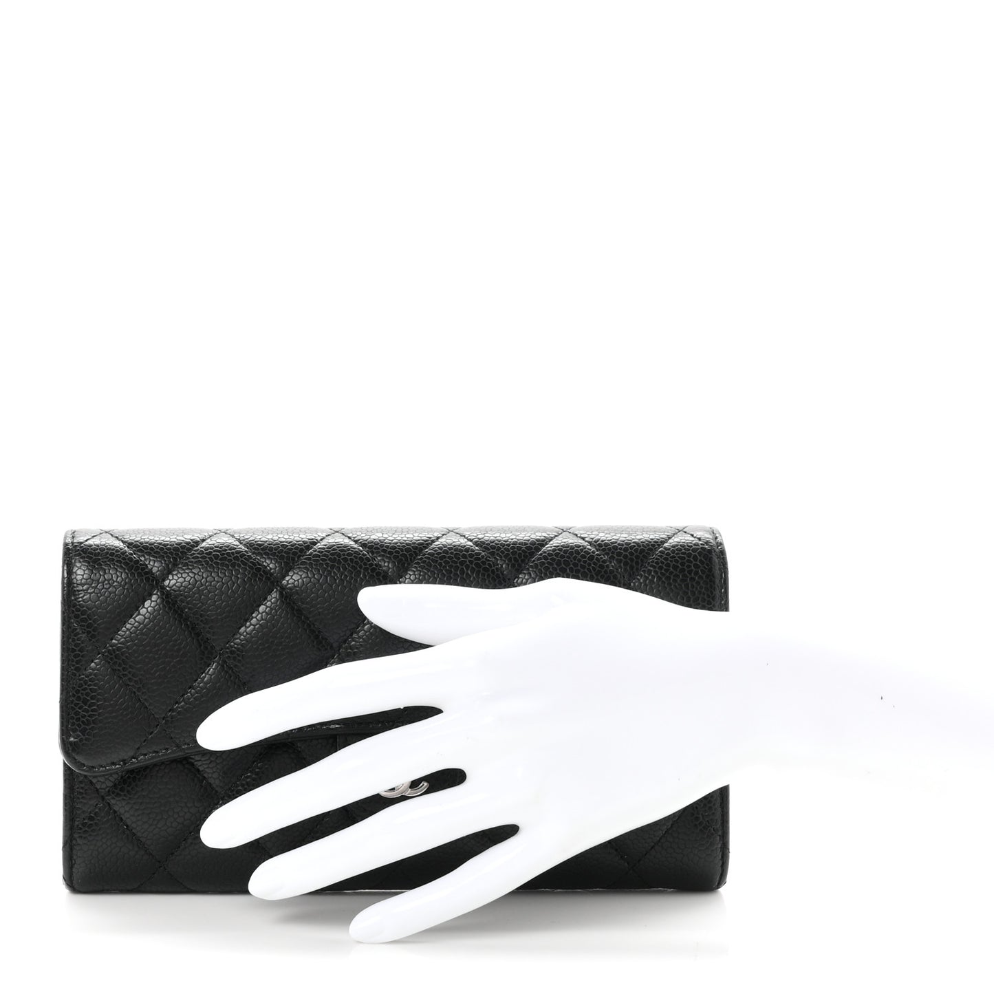 Caviar Quilted Large Gusset Flap Wallet Black