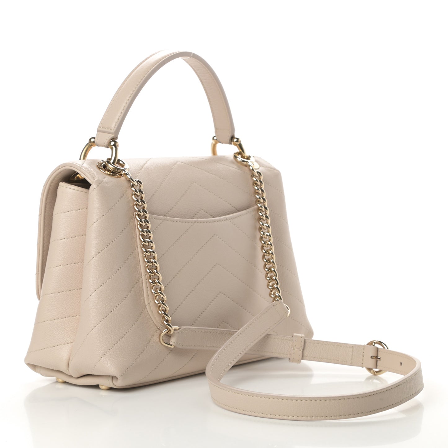 Grained Calfskin Small Chevron Chic Top Handle Flap Beige