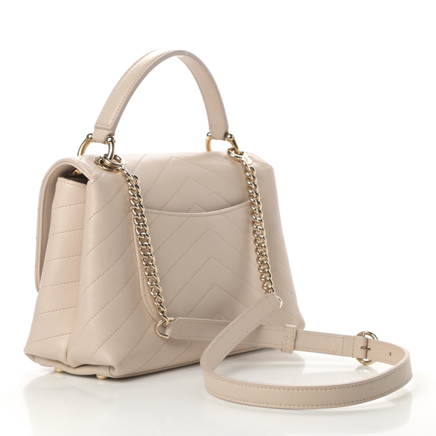 Chanel Grained Calfskin Small Chevron Chic Top Handle Flap Beige 3 of 14