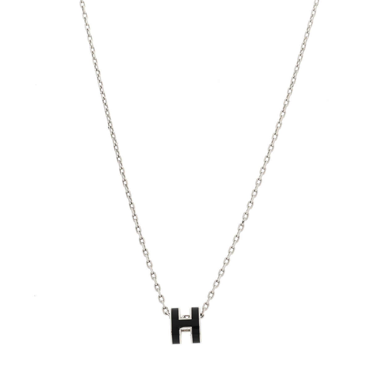 Lacquered Palladium Mini Pop H Pendant Necklace Black
