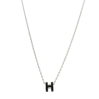 Hermes Lacquered Palladium Mini Pop H Pendant Necklace Black 1 of 6