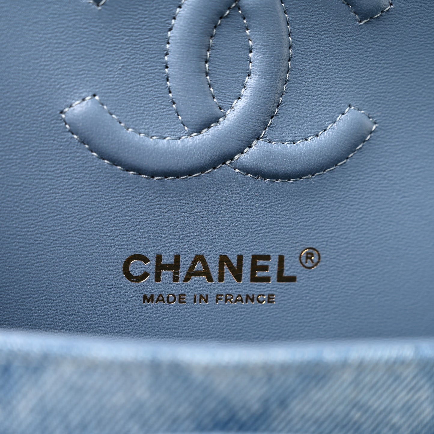 Printed Denim Quilted Small Double Flap Light Blue