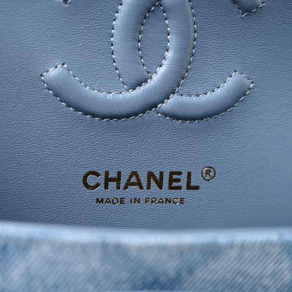 Chanel Printed Denim Quilted Small Double Flap Light Blue 6 of 12