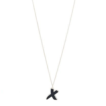 Tiffany Sterling Silver Enamel Paloma Picasso Graffiti X Pendant Necklace Black 1 of 5