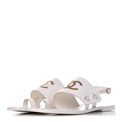 Chanel Goatskin CC Sandals 39 White 3 of 10