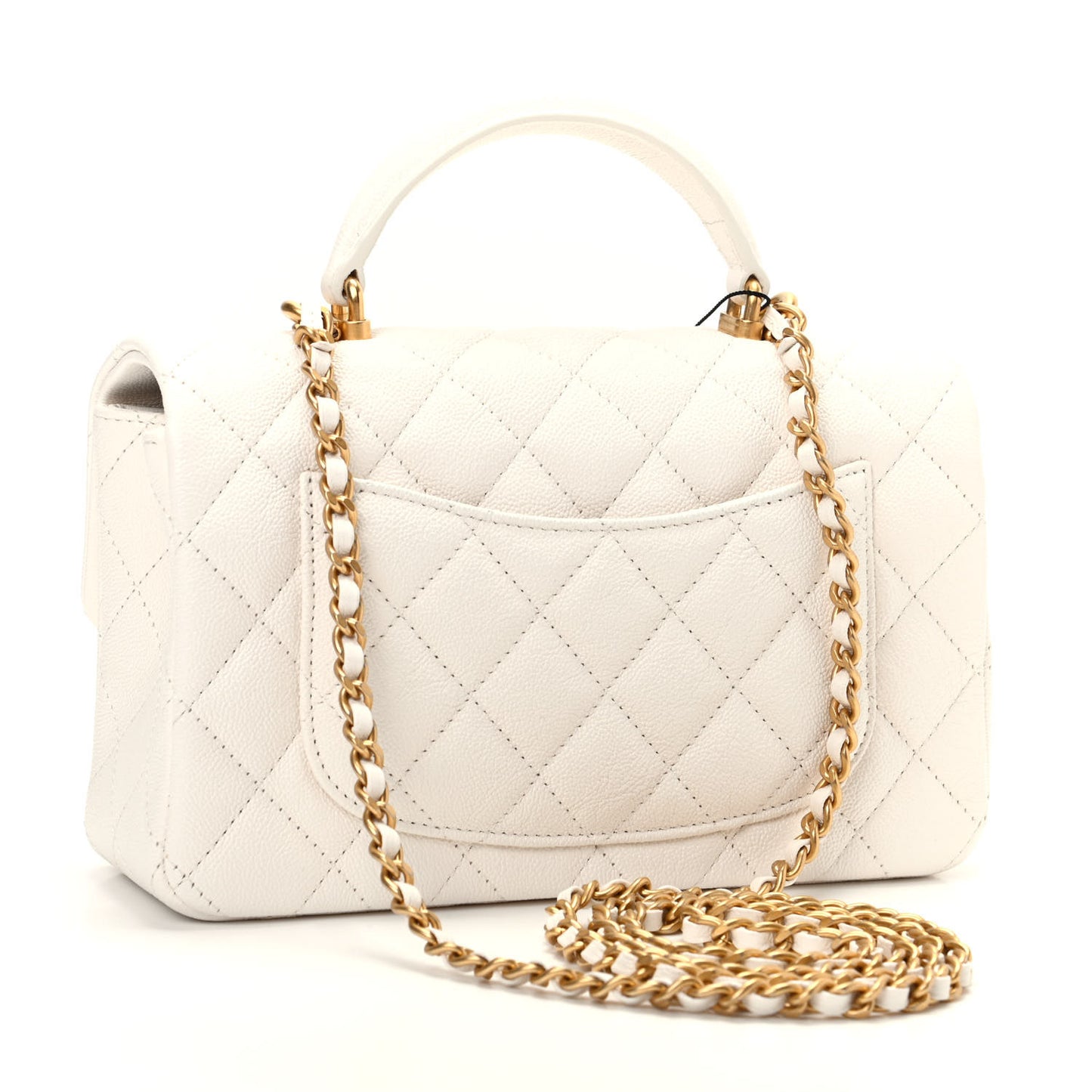 Caviar Quilted Mini Top Handle Rectangular Flap White
