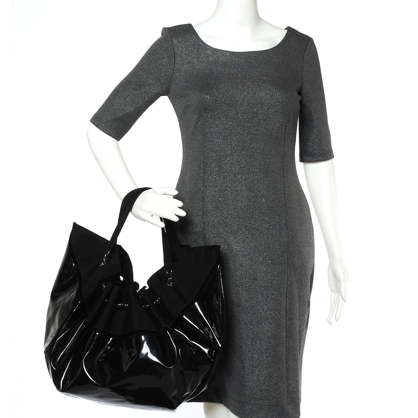 Vinyl Stretch Spirit Large Cabas Tote Black