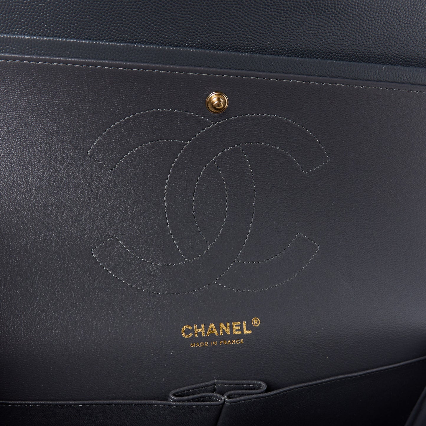 Caviar Quilted Jumbo Double Flap Dark Grey