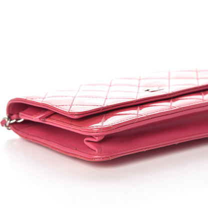 Chanel Patent Quilted Wallet On Chain WOC Dark Pink 5 of 13