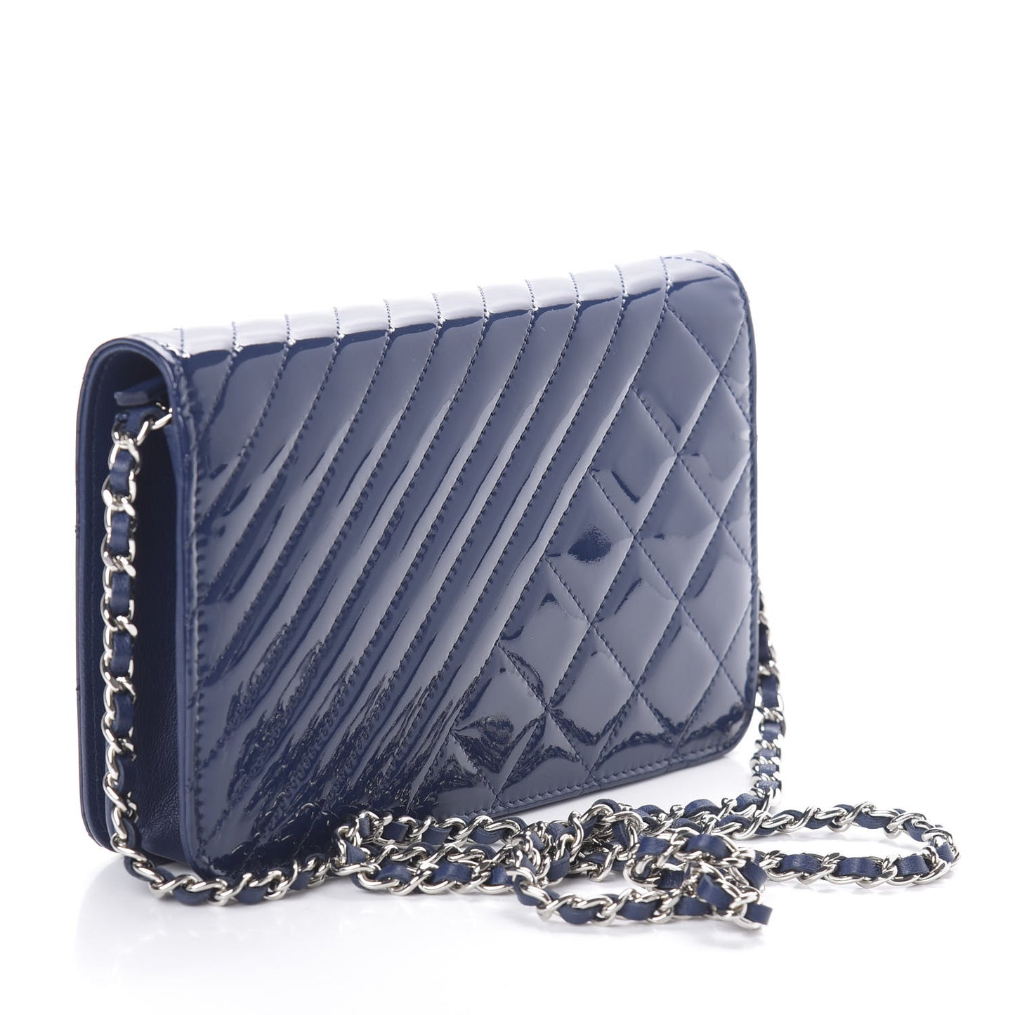 Patent Quilted Coco Boy Wallet On Chain WOC Blue