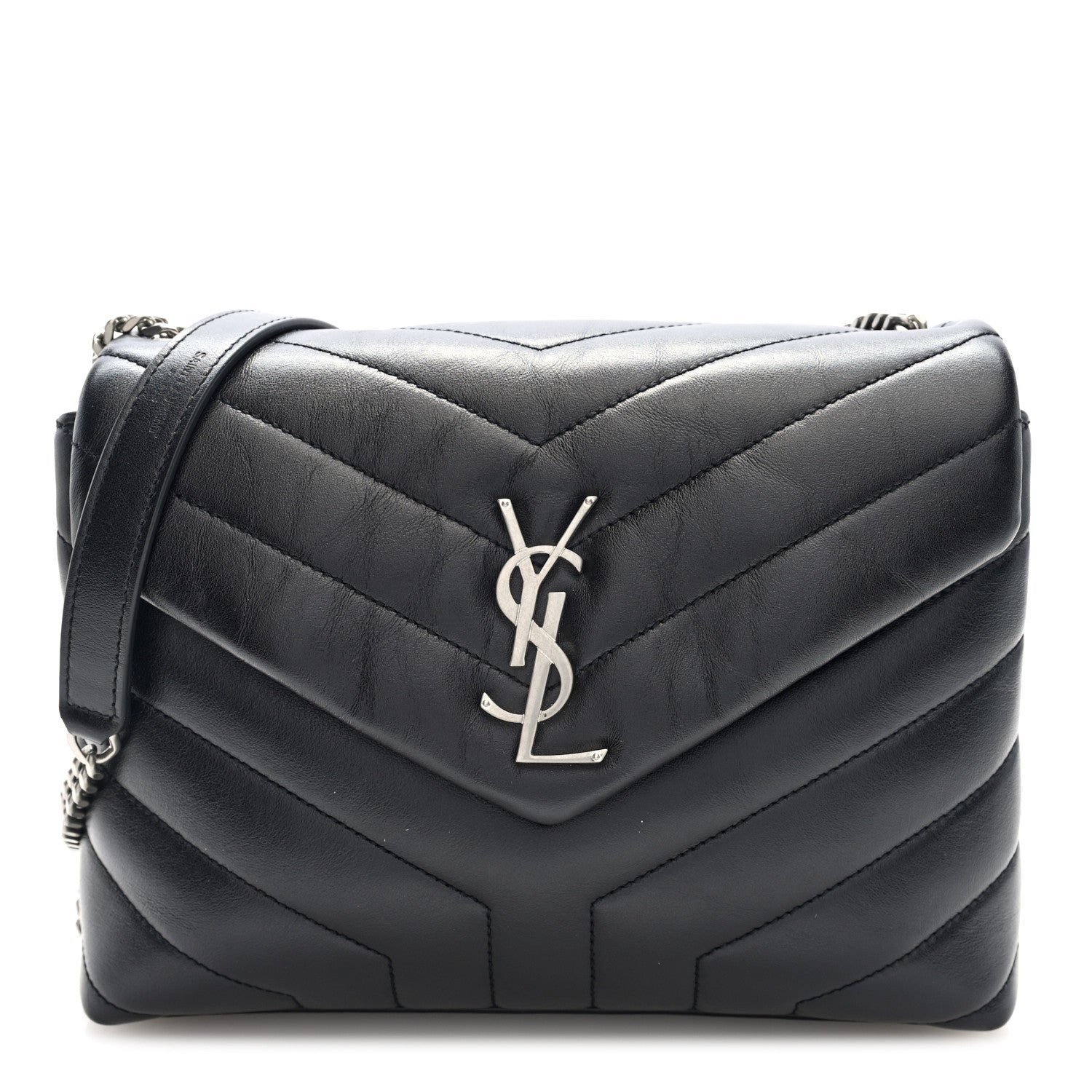 Saint Laurent Calfskin Y Quilted Monogram Small Loulou Chain Satchel Black 1 of 17