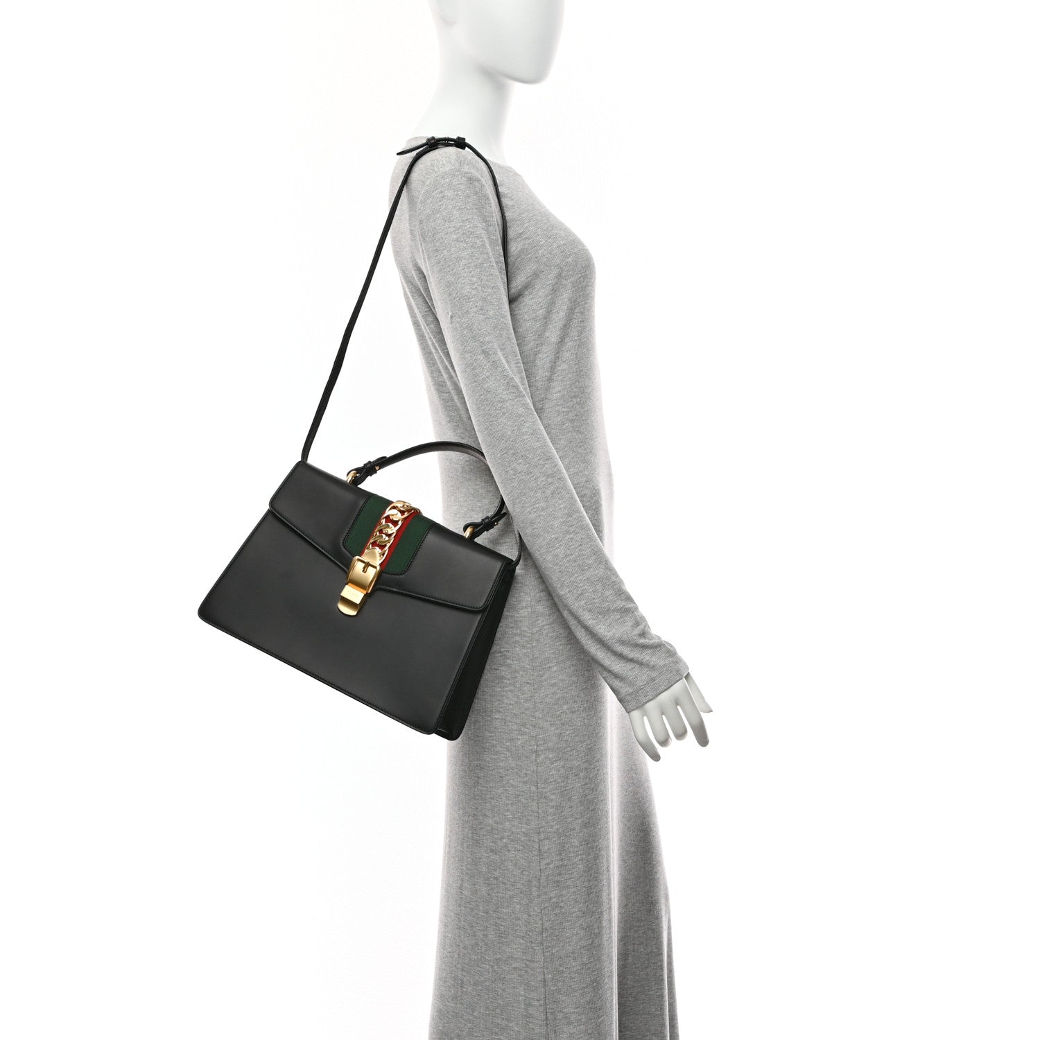 Gucci Calfskin Medium Sylvie Top Handle Bag Black 2 of 11