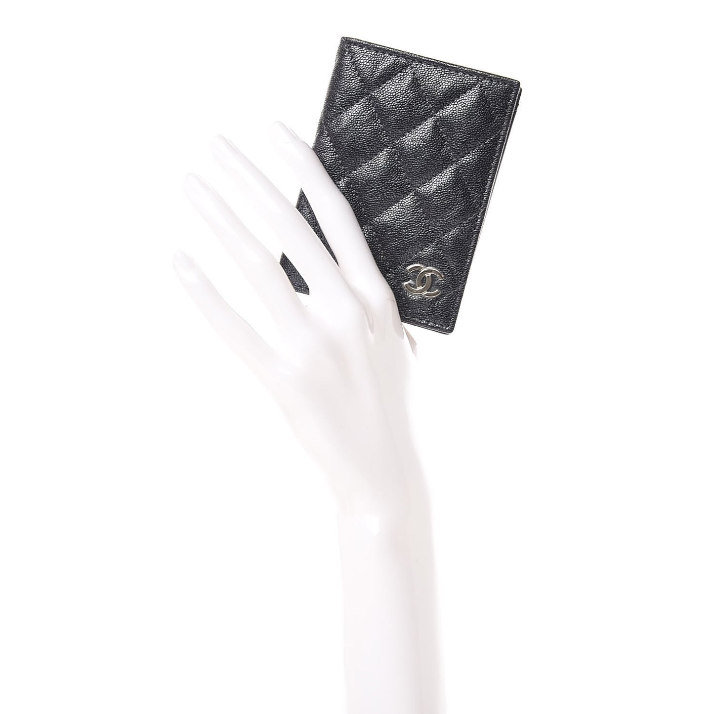 Iridescent Caviar Quilted Card Holder Wallet Black