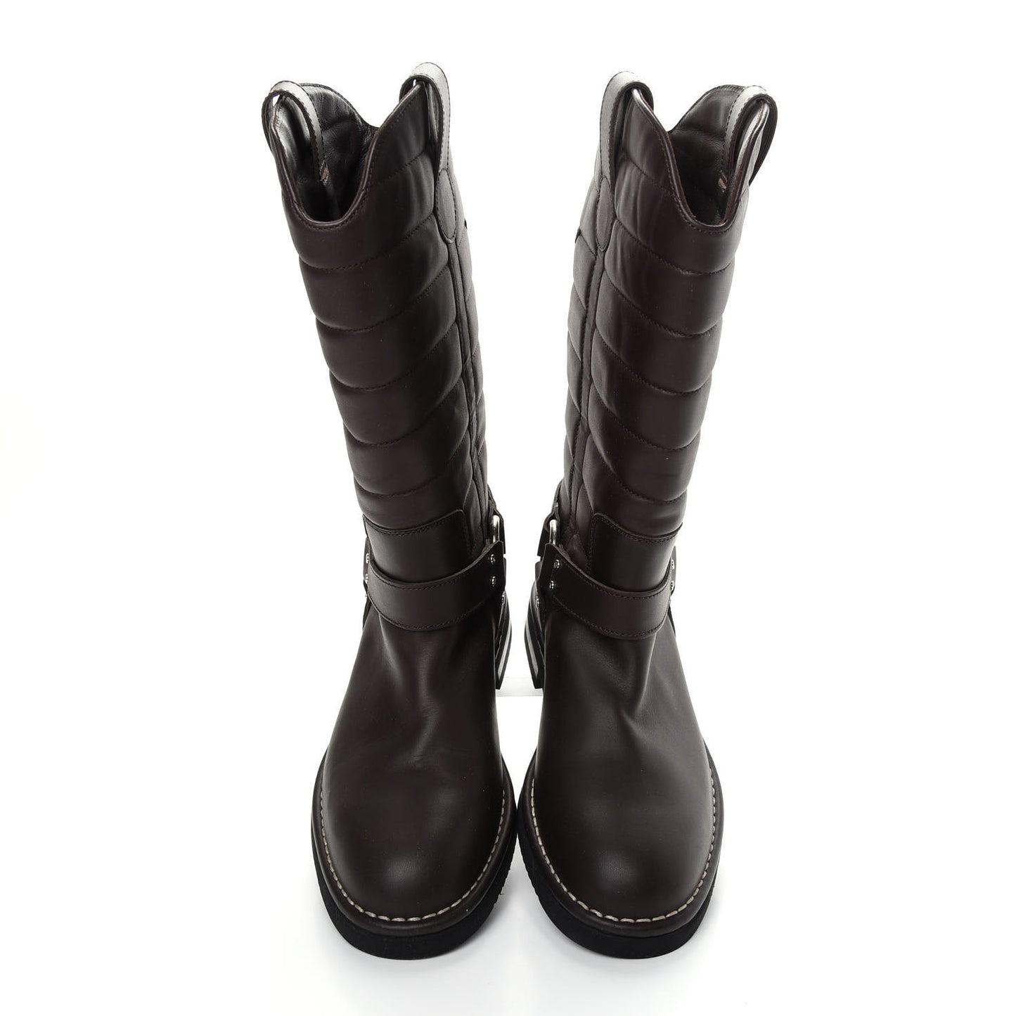 Calfskin Star Quilted Biker Boots 39.5 Brown