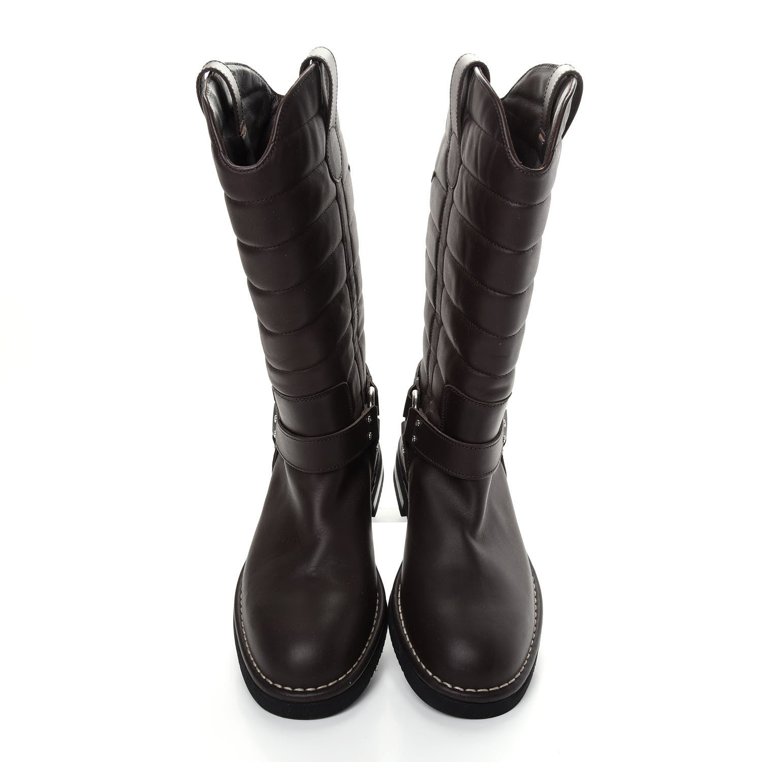 Chanel Calfskin Star Quilted Biker Boots 39.5 Brown 5 of 9