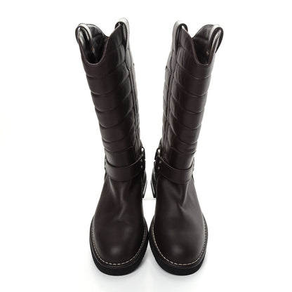 Chanel Calfskin Star Quilted Biker Boots 39.5 Brown 5 of 9