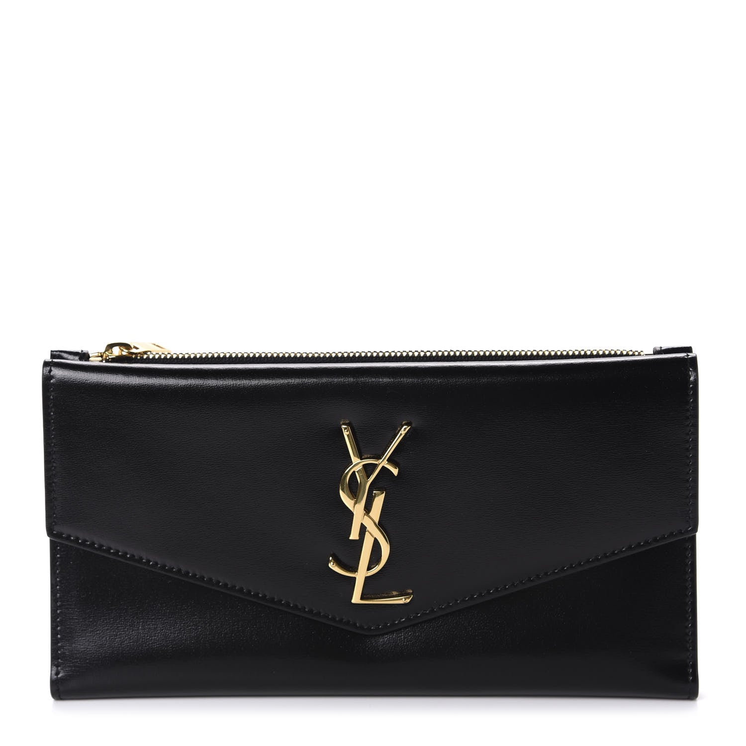 Saint Laurent Smooth Shiny Calfskin Monogram Uptown Wallet Black 1 of 8