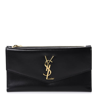 Saint Laurent Smooth Shiny Calfskin Monogram Uptown Wallet Black 1 of 8