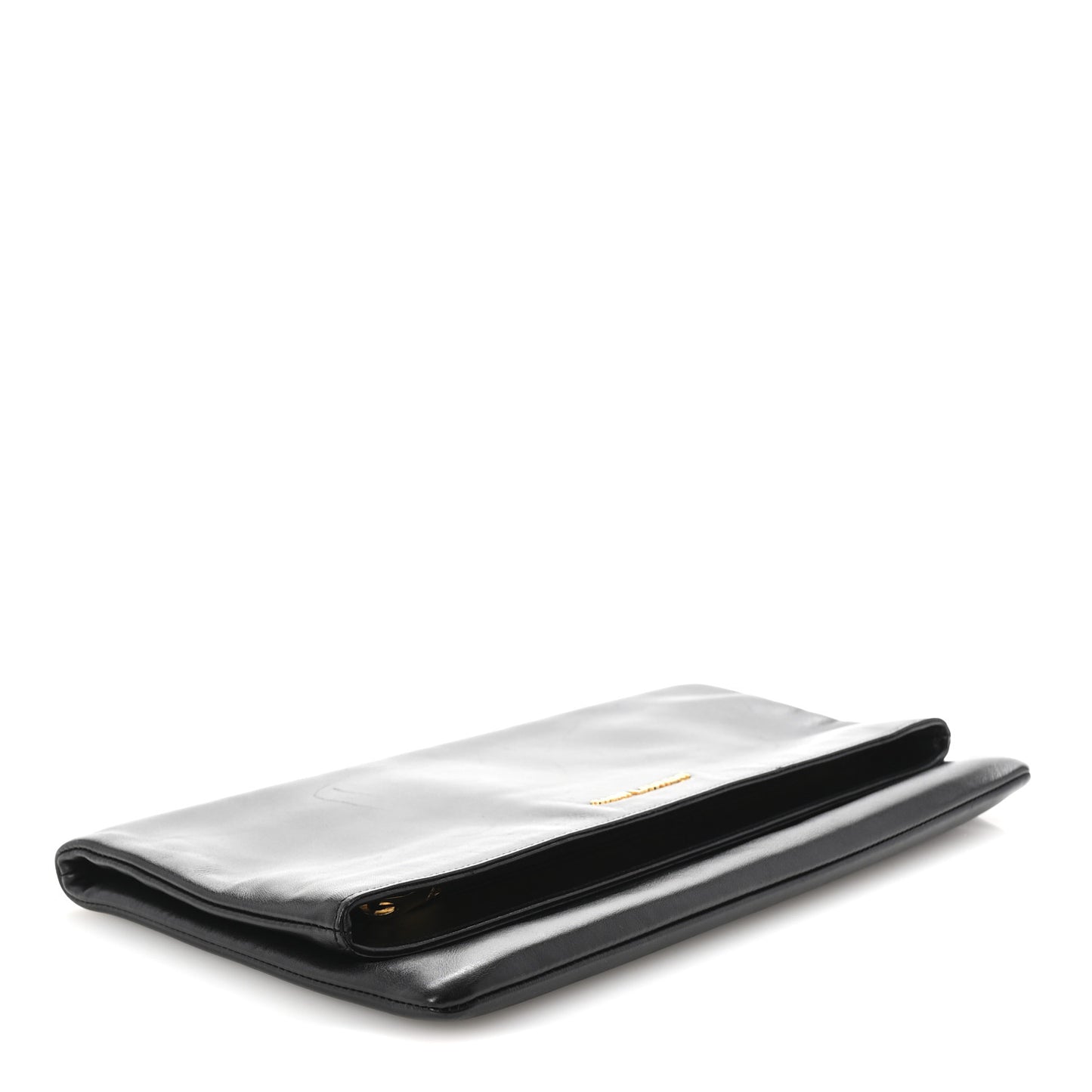 Smooth Calfskin Letters Fold-Over Clutch Black