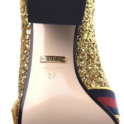 Gucci Glitter Nappa Web Peyton 75mm Loafer Pumps 37 Oro Vecchio 9 of 11