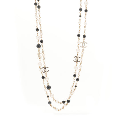 Chanel Pearl Bead Crystal CC Long Necklace Black Gold 1 of 5