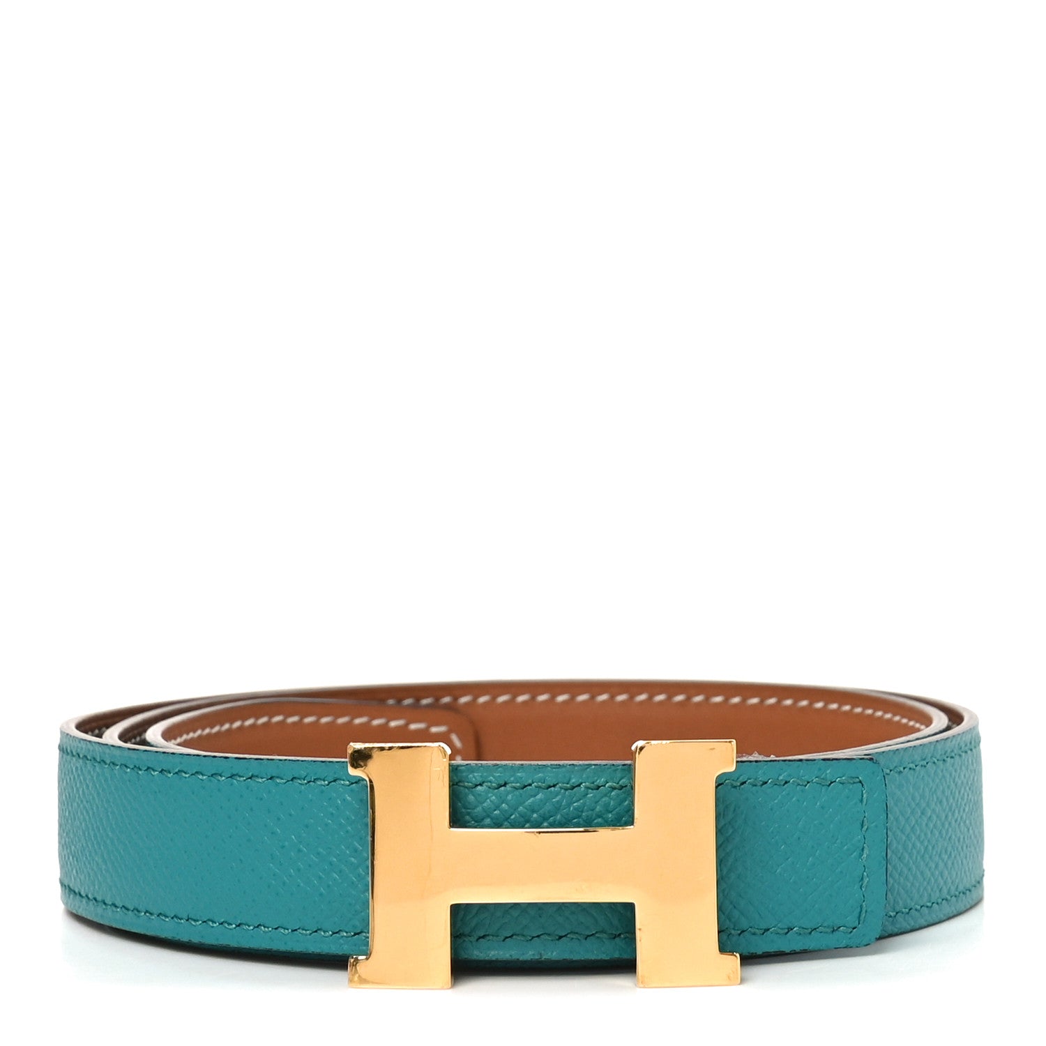 Hermes Swift Epsom 24mm Mini Constance H Belt 80 32 Bleu Paon Gold 1 of 6