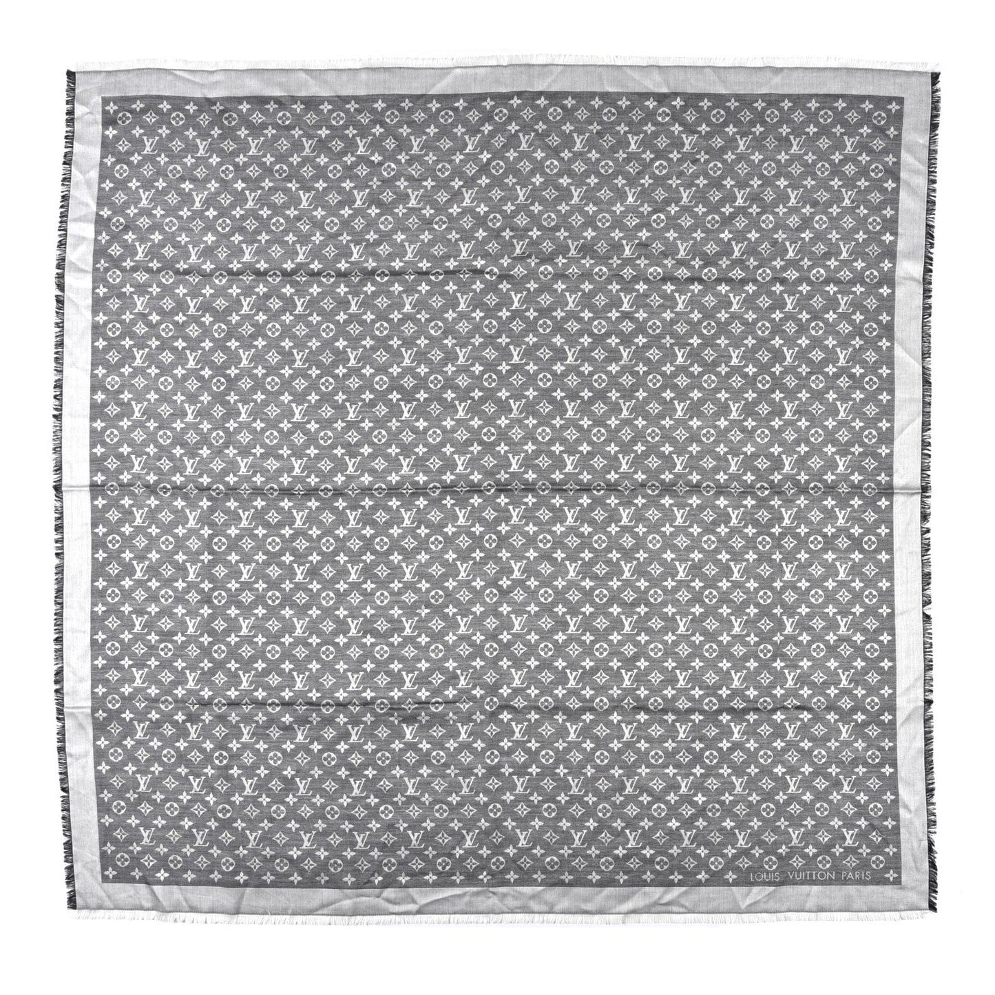 Wool Silk Monogram Denim Shawl Black