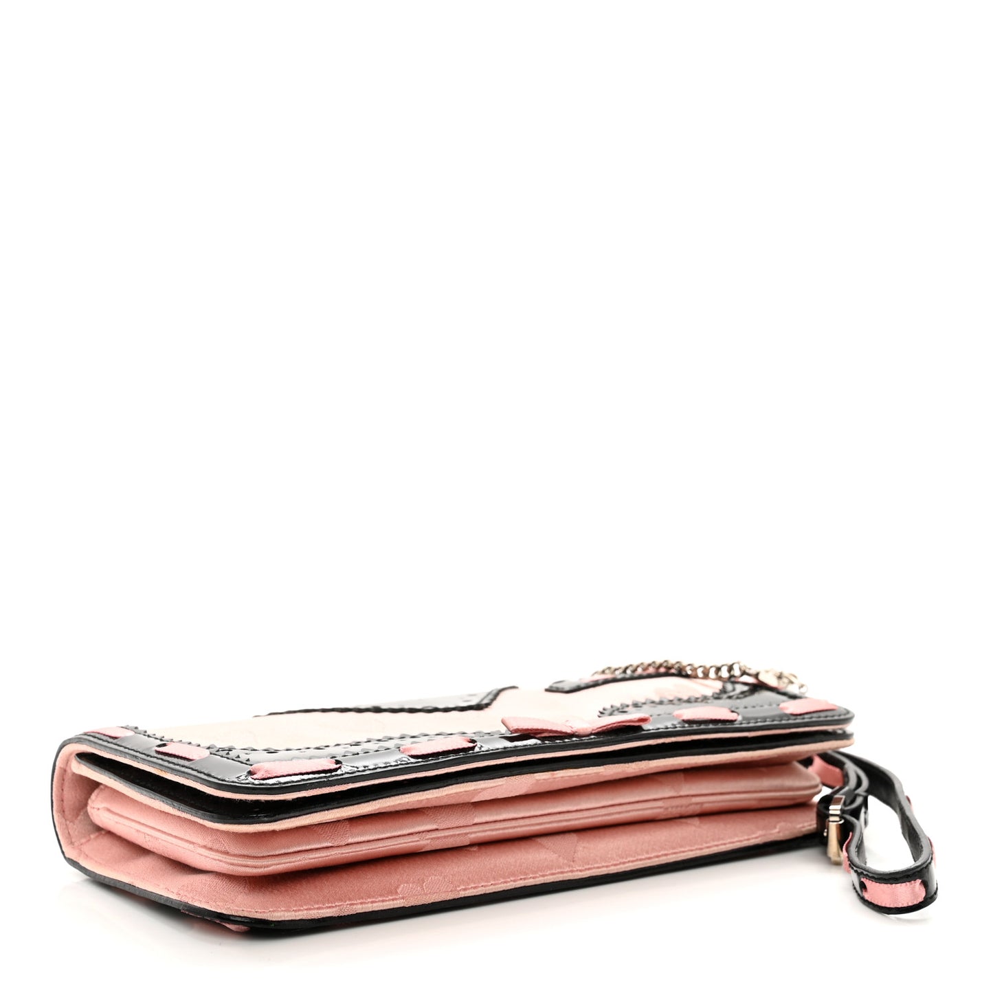 Satin Patent Heart D Trick Clutch Pink Black
