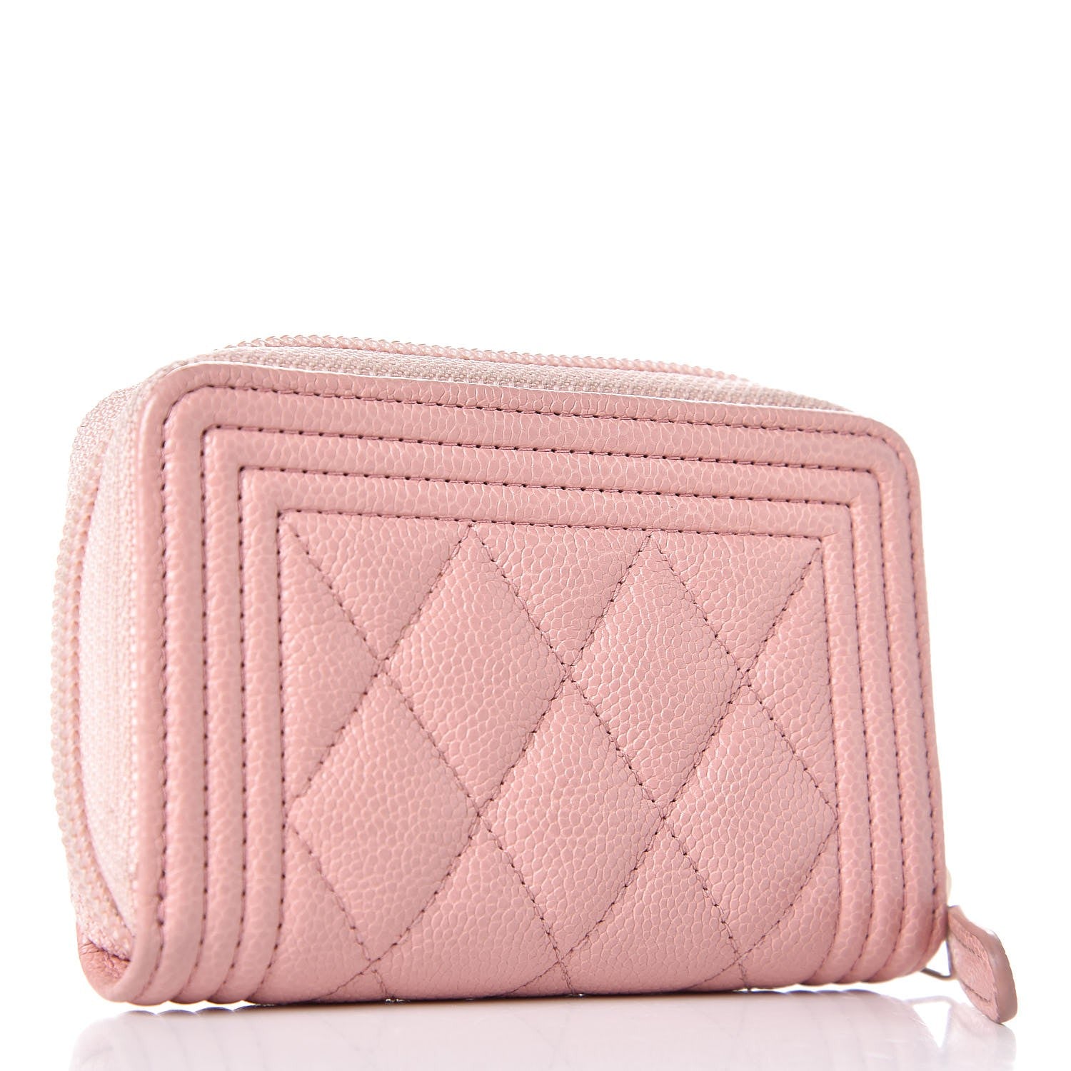 Chanel Caviar Quilted Boy Zip Around Coin Purse Wallet Light Pink 3 of 12