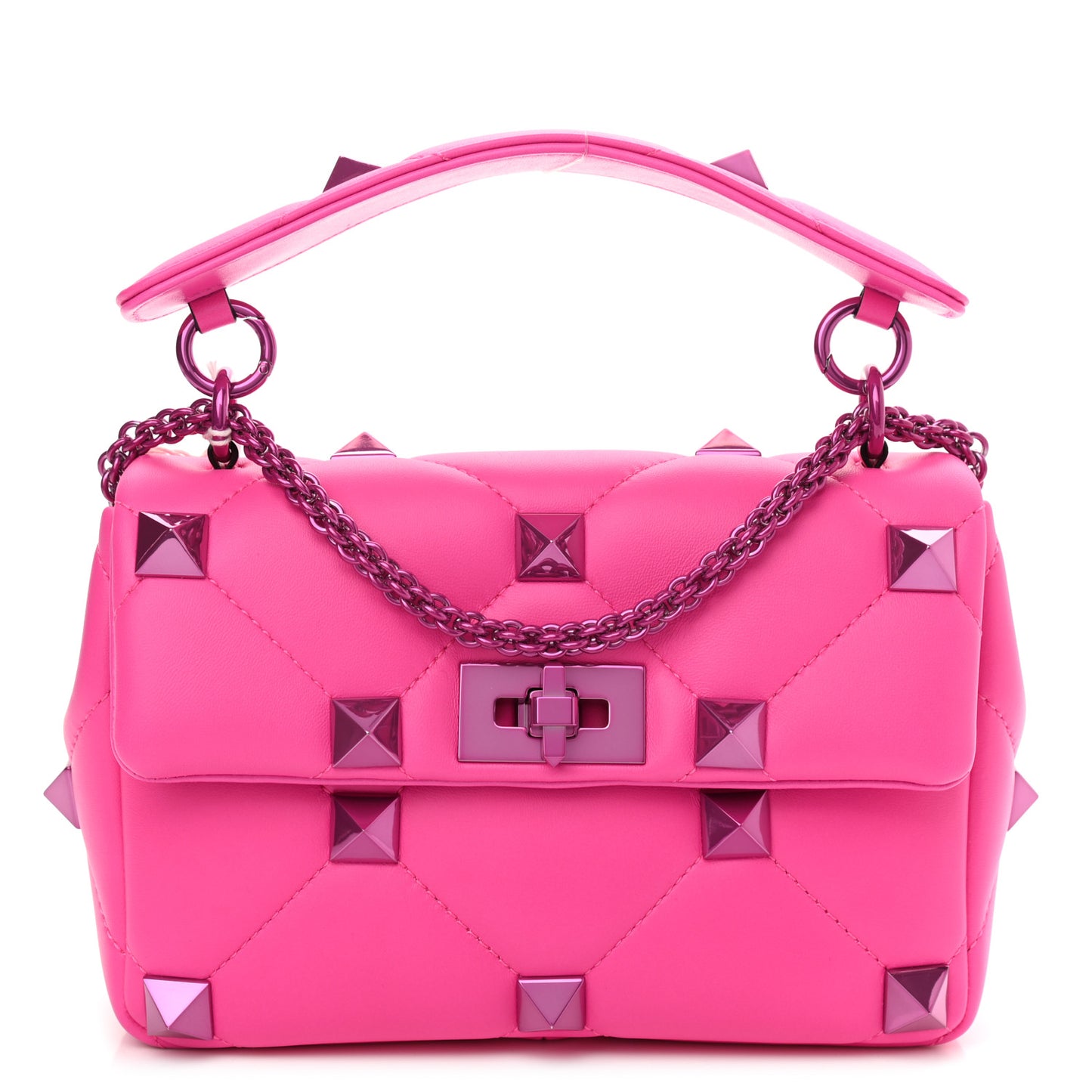 Nappa Lacquer Monochrome Medium Roman Stud Shoulder Bag Pink PP