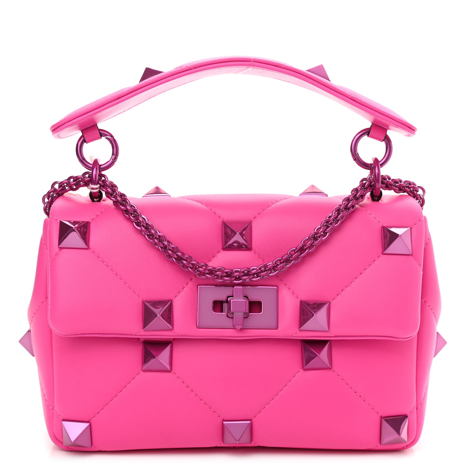 Valentino Garavani Nappa Lacquer Monochrome Medium Roman Stud Shoulder Bag Pink PP 1 of 9