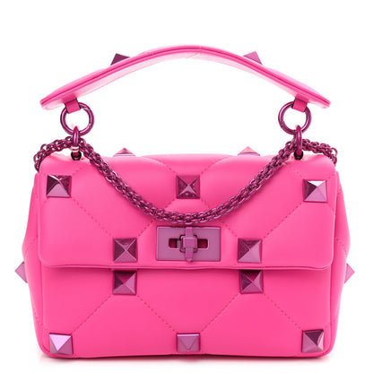 Valentino Garavani Nappa Lacquer Monochrome Medium Roman Stud Shoulder Bag Pink PP 1 of 9