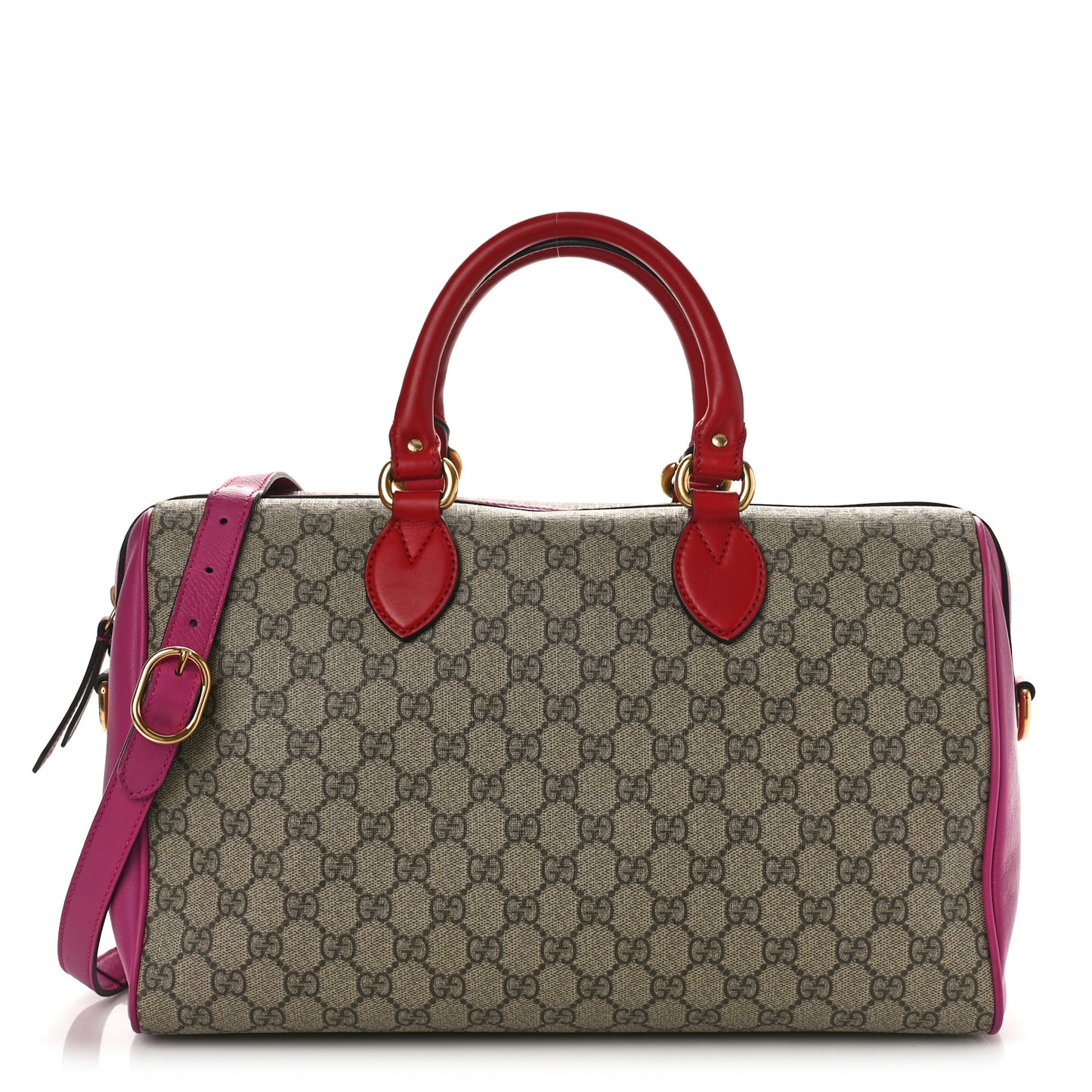 GG Supreme Monogram Medium Boston Beige Hibiscus Red New Rosette