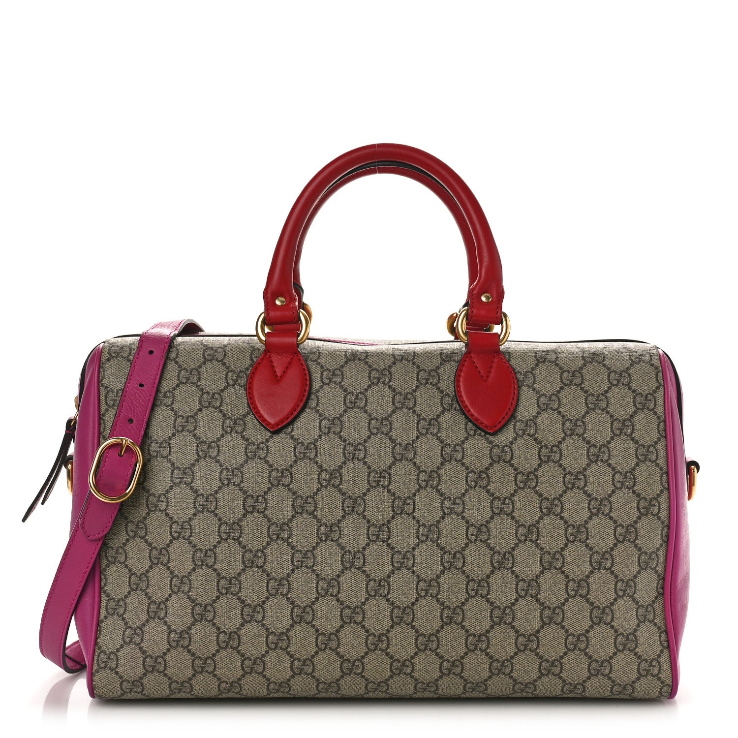 Gucci GG Supreme Monogram Medium Boston Beige Hibiscus Red New Rosette 1 of 10
