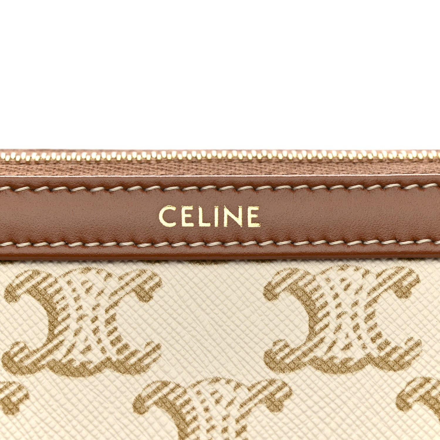 Celine Triomphe Canvas Calfskin Small Cosmetic Pouch White 1807543