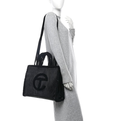 Telfar X UGG Crinkle Patent Shearling Medium Shopping Bag Black 2 of 10