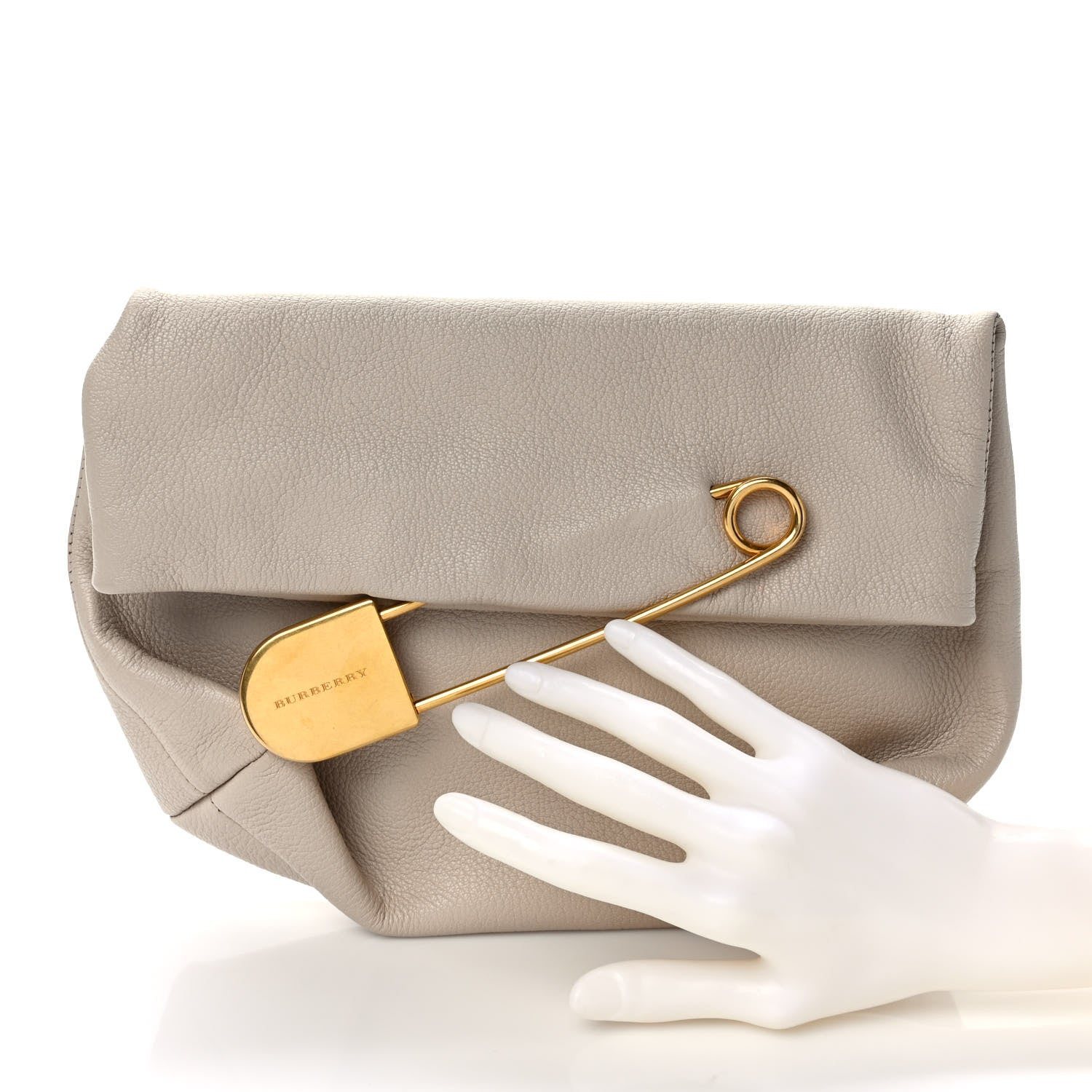 Burberry Grained Calfskin Pin Clutch Beige 2 of 9